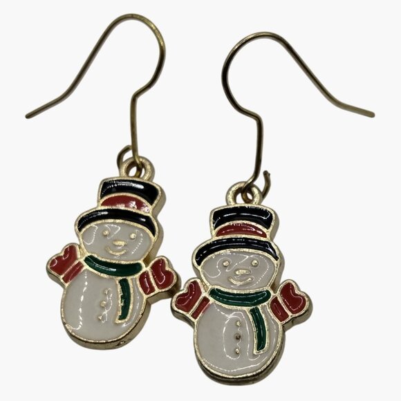 Snowman Enamel Dangle Earrings - Picture 1 of 9